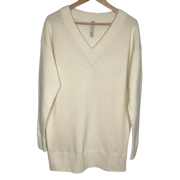 Athleta Wool Cashmere Long Sleeve Tunic Sweater Womens Small Cream V Neck - Picture 2 of 11